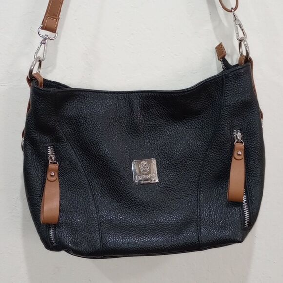 NWOT! I Medici Firenze Made In Italy Black & Tan Pebbled Leather Shoulder Bag - Picture 3 of 16